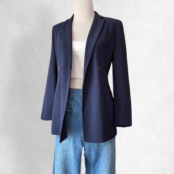 Vintage Double Breasted Blazer Suit Jacket 4P Navy Blue Tailored Minimalist - Picture 4 of 10